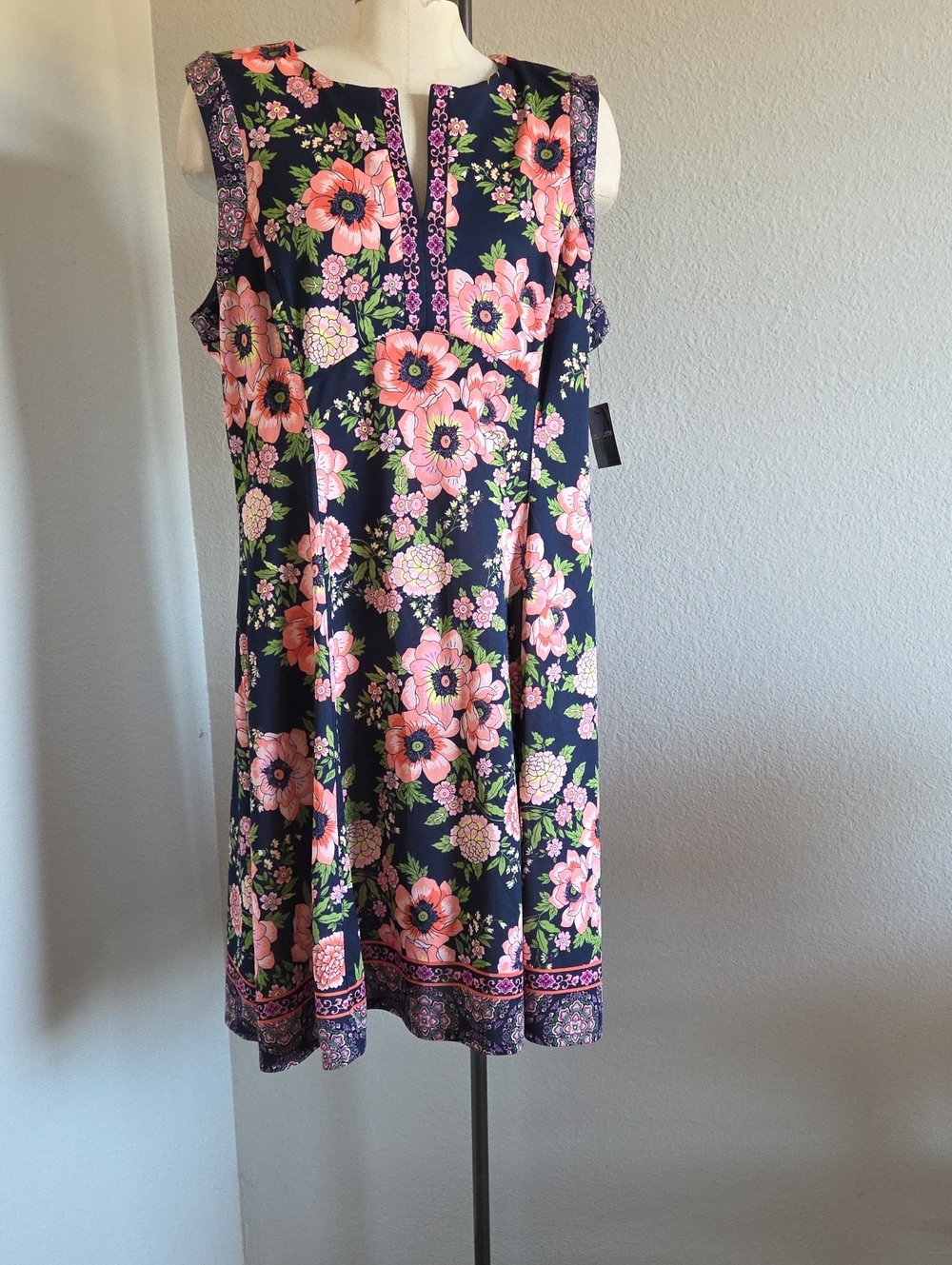 Liz Claiborne Navy Dress with Pink Floral Print